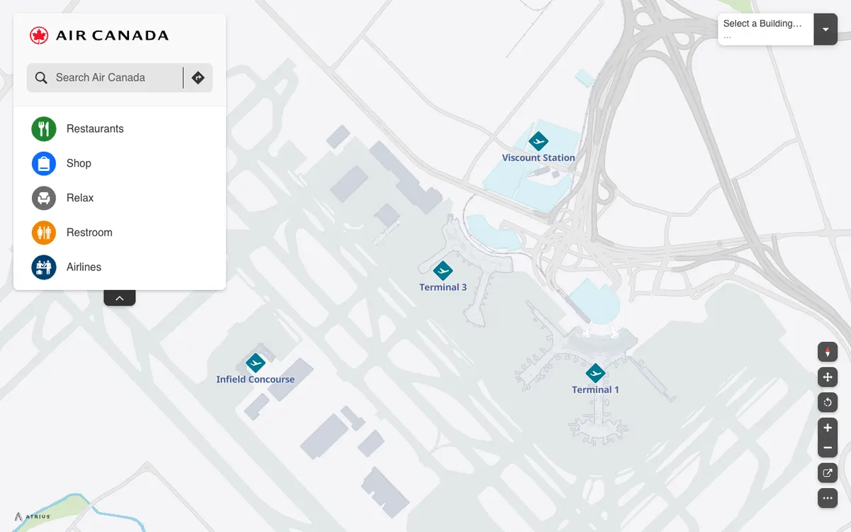 The map in Air Canada Airport Maps