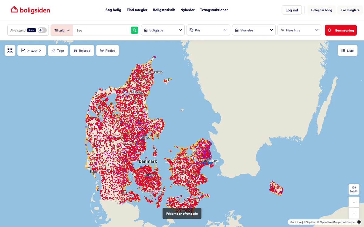 The map in Boligsiden.dk