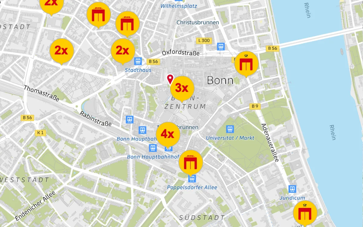 The map in Parcel Track & Trace