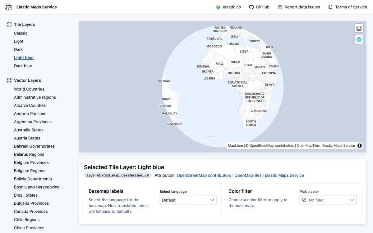 The map in Elastic Maps