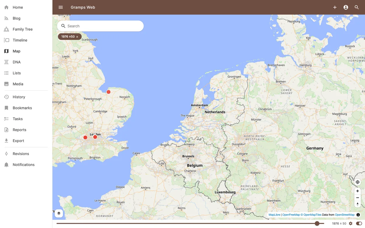 The map in Gramps Web