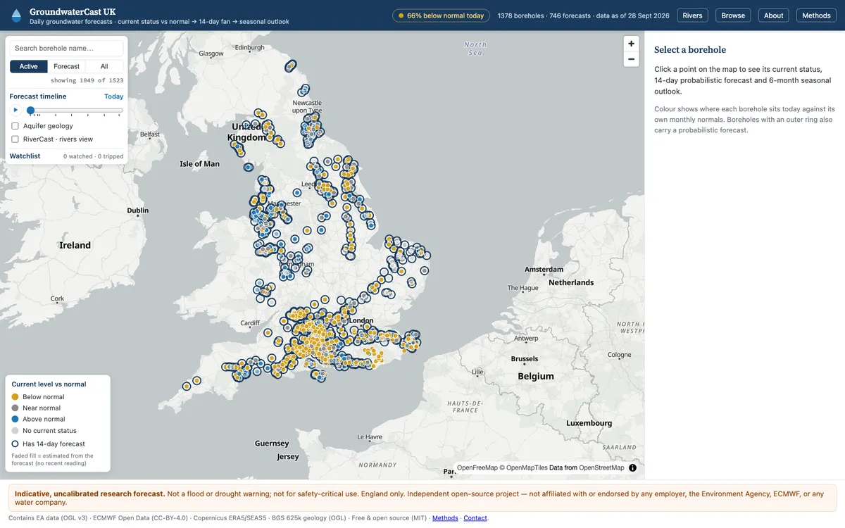 The map in GroundwaterCast UK