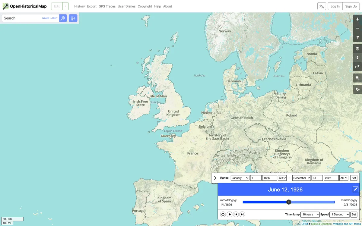 The map in OpenHistoricalMap