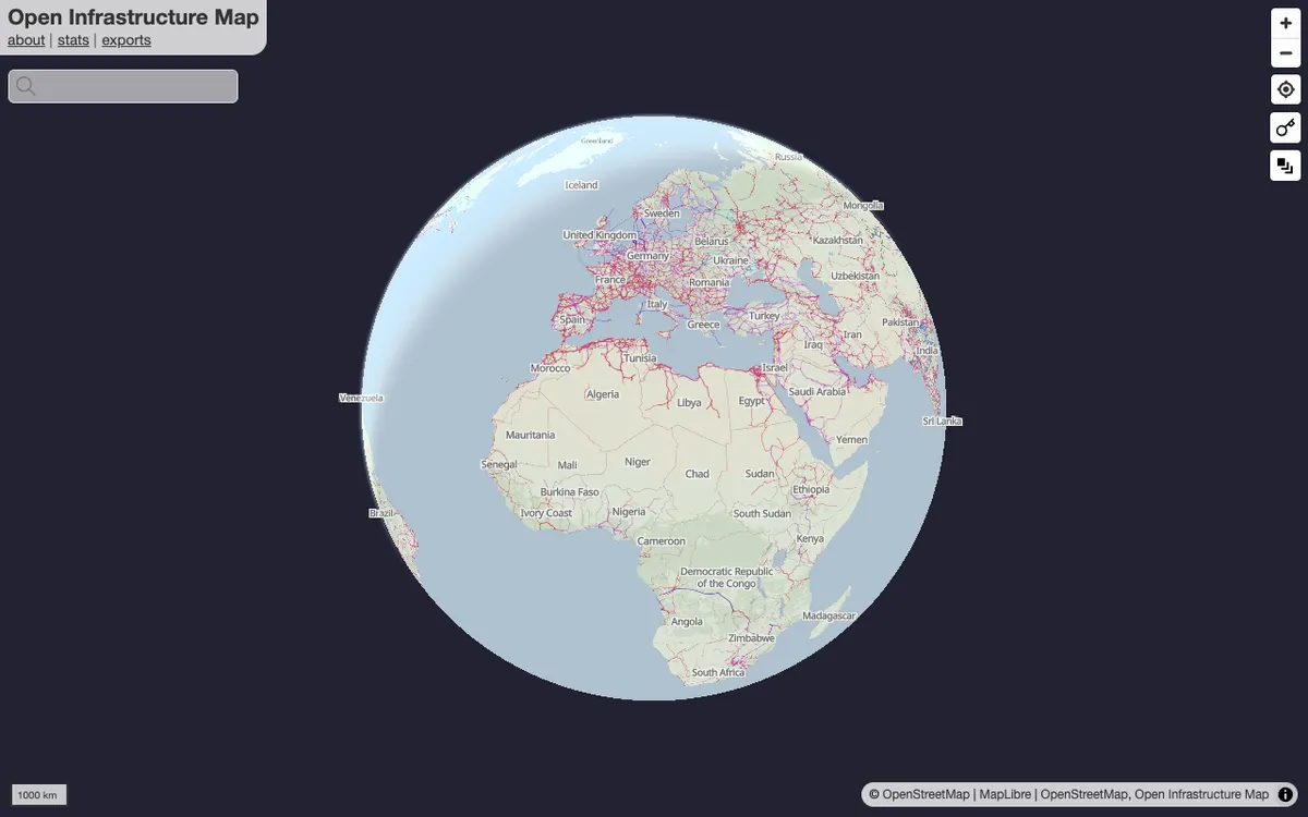 The map in Open Infrastructure Map