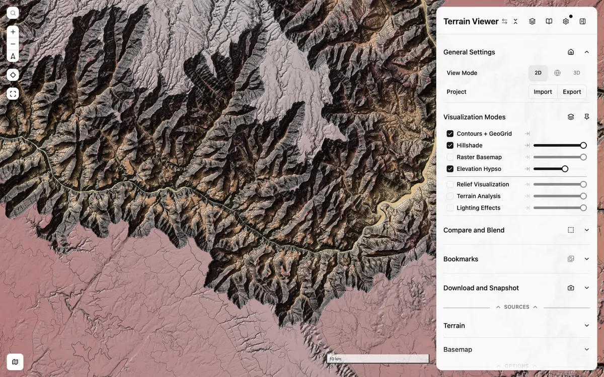 The map in Terrain Viewer